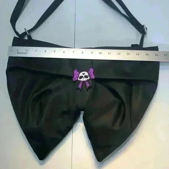 Unbranded Black Satin Bow Adjustable Crossbody Shoulder Bag Purple Skull Patch - Picture 13 of 15
